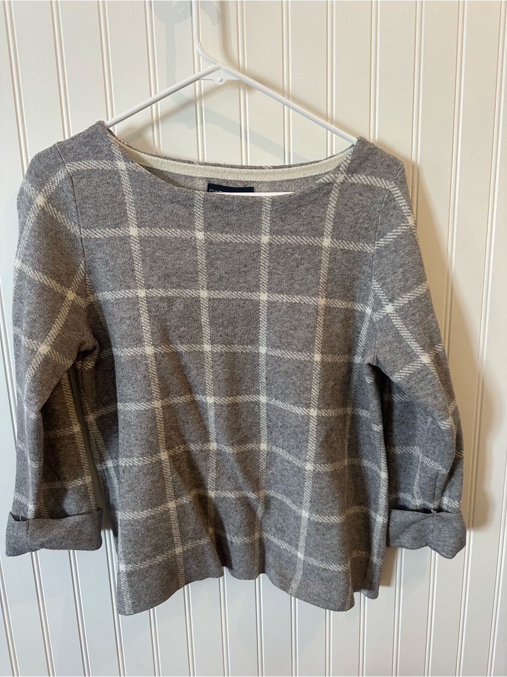 Cynthia Rowley Gray Windowpane Crewneck Sweater
